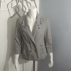 CAbi Navy and White Striped Double-Breasted Blazer